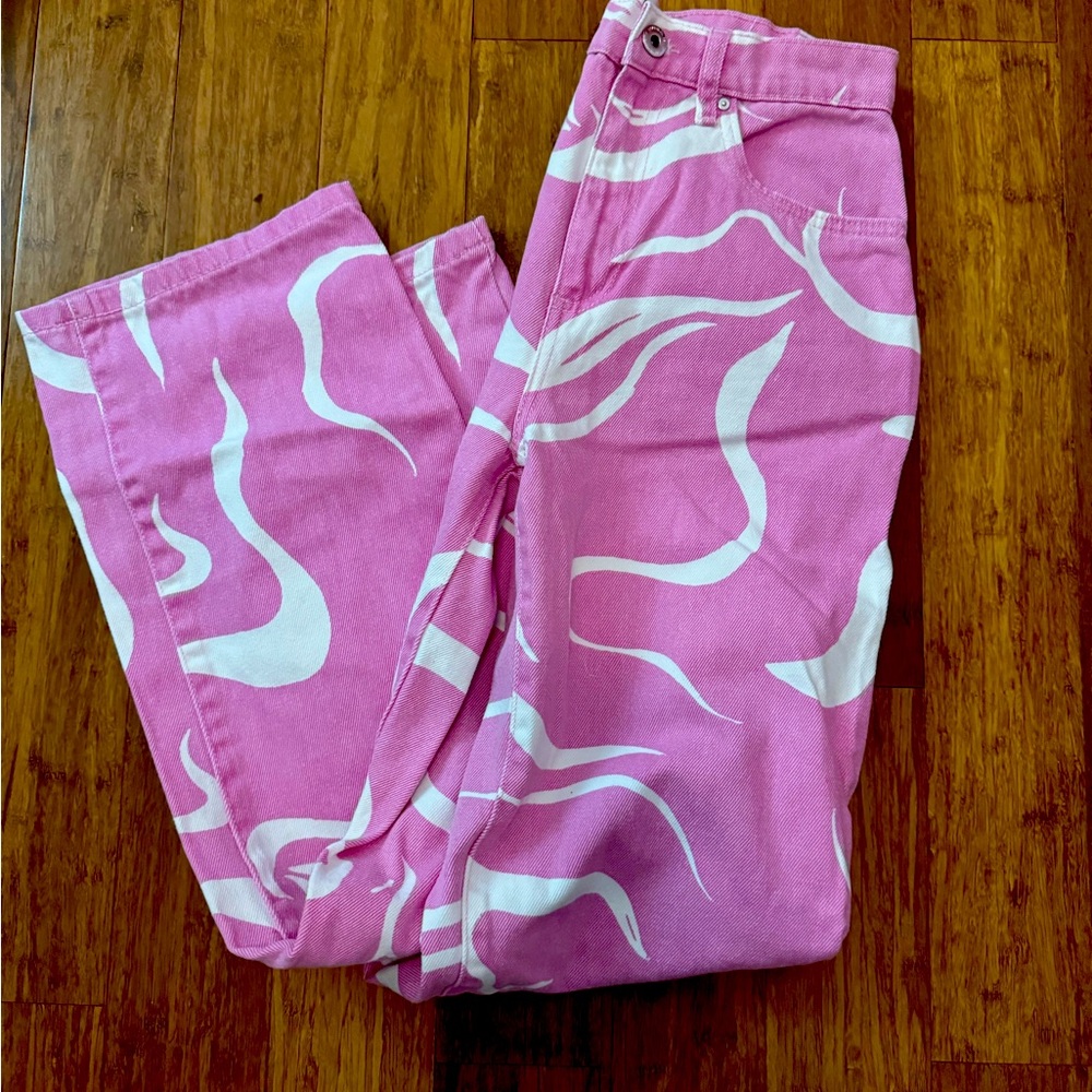 Pink and white jeans